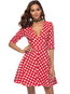 Date Night A-line V-neck Polka Dot Print Mini Dresses (Style V200713)