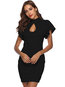 Date Night Bodycon Stand Collar Plain Cascading Ruffle Bodycon Dresses (Style V200718)