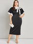 Ladylike Pencil Bow Collar Patchwork Polyester Work Dresses (Style V200721)