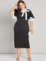 Ladylike Pencil Bow Collar Patchwork Polyester Work Dresses (Style V200721)