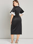 Ladylike Pencil Bow Collar Patchwork Polyester Work Dresses (Style V200721)