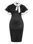 Ladylike Pencil Bow Collar Patchwork Polyester Work Dresses (Style V200721)