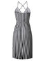 Sexy Bodycon Spaghetti Strap Striped Asymmetrical Knee Length Dresses (Style V200728)