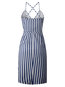 Sexy Bodycon Spaghetti Strap Striped Asymmetrical Knee Length Dresses (Style V200728)