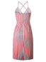 Sexy Bodycon Spaghetti Strap Striped Asymmetrical Knee Length Dresses (Style V200728)