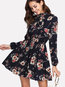 Travel Look A-line Stand Collar Floral Print Mini Dresses (Style V200735)
