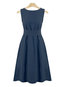 Vintage A-line Round Neck Plain Belt Knee Length Dresses (Style V200758)