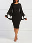 Bodycon Round Neck Polka Dot Patchwork Spandex Knee Length Dresses (Style V200773)
