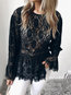 Round Neck Midi Slim Plain Lace Blouse (Style V200795)