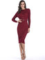 Elegant Pencil Round Neck Plain Belt Knee Length Dresses (Style V200798)