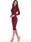Elegant Pencil Round Neck Plain Belt Knee Length Dresses (Style V200798)