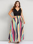 Western Expansion V-neck Color Block Polyester Maxi Dresses (Style V200803)