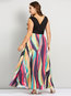 Western Expansion V-neck Color Block Polyester Maxi Dresses (Style V200803)