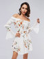 Travel Look A-line Off The Shoulder Floral Print Mini Dresses (Style V200806)