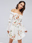 Travel Look A-line Off The Shoulder Floral Print Mini Dresses (Style V200806)