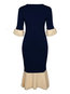 Office Mermaid Bow Collar Color Block Asymmetrical Work Dresses (Style V200815)