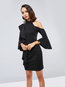 Sweet Bodycon Plain Patchwork Knee Length Dresses (Style V200827)