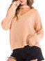 V-neck Standard Loose Casual Plain Sweater (Style V200833)