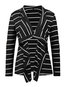Shawl Collar Loose Travel Look Striped Cotton Sweater (Style V200838)