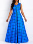 Western Expansion V-neck Plaid Zipper Maxi Dresses (Style V200851)