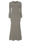 Western Round Neck Striped Zipper Knitted Maxi Dresses (Style V200852)