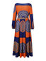 Travel Look Expansion V-neck Color Block Print Maxi Dresses (Style V200861)