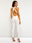 Skinny Western Plain Polyester Backless Jumpsuit (Style V200864)