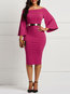 Office Bodycon Off The Shoulder Plain Polyester Knee Length Dresses (Style V200869)