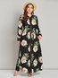 Muslim Expansion Lapel Floral Polyester Maxi Dresses (Style V200876)
