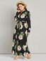 Muslim Expansion Lapel Floral Polyester Maxi Dresses (Style V200876)