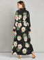 Muslim Expansion Lapel Floral Polyester Maxi Dresses (Style V200876)