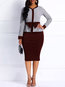 Office Bodycon V-neck Color Block Patchwork Knee Length Dresses (Style V200879)