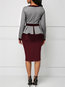 Office Bodycon V-neck Color Block Patchwork Knee Length Dresses (Style V200879)