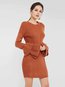Casual Bodycon Round Neck Plain Ruffle Casual Dresses (Style V200885)