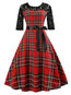 Vintage Expansion Round Neck Plaid Polyester Knee Length Dresses (Style V200887)