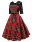 Vintage Expansion Round Neck Plaid Polyester Knee Length Dresses (Style V200887)