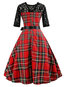 Vintage Expansion Round Neck Plaid Polyester Knee Length Dresses (Style V200887)