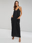 Bohemian Spaghetti Strap Plain Backless Cotton Blends Boho Dresses (Style V200898)