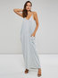Bohemian Spaghetti Strap Plain Backless Cotton Blends Boho Dresses (Style V200898)