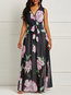 Travel Look V-neck Floral Print Chiffon Maxi Dresses (Style V200904)