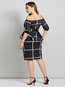 Western Bodycon Off The Shoulder Plaid Backless Knee Length Dresses (Style V200906)