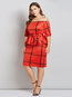 Western Bodycon Off The Shoulder Plaid Backless Knee Length Dresses (Style V200906)