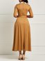 England Pleated Polo Neck Patchwork Polyester Work Dresses (Style V200913)