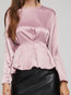 Round Neck Standard Slim Polyester Ruffle Blouse (Style V200922)