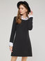 A-line Polo Neck Color Block Button Knitted Mini Dresses (Style V200925)