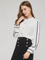 Stand Collar Slim Casual Color Block Patchwork Blouse (Style V200927)