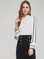 Stand Collar Slim Casual Color Block Patchwork Blouse (Style V200927)