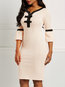 Korean Bodycon V-neck Plain Patchwork Knee Length Dresses (Style V200930)