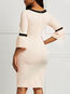 Korean Bodycon V-neck Plain Patchwork Knee Length Dresses (Style V200930)