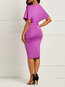 Office Bodycon Round Neck Plain Ruffle Knee Length Dresses (Style V200940)